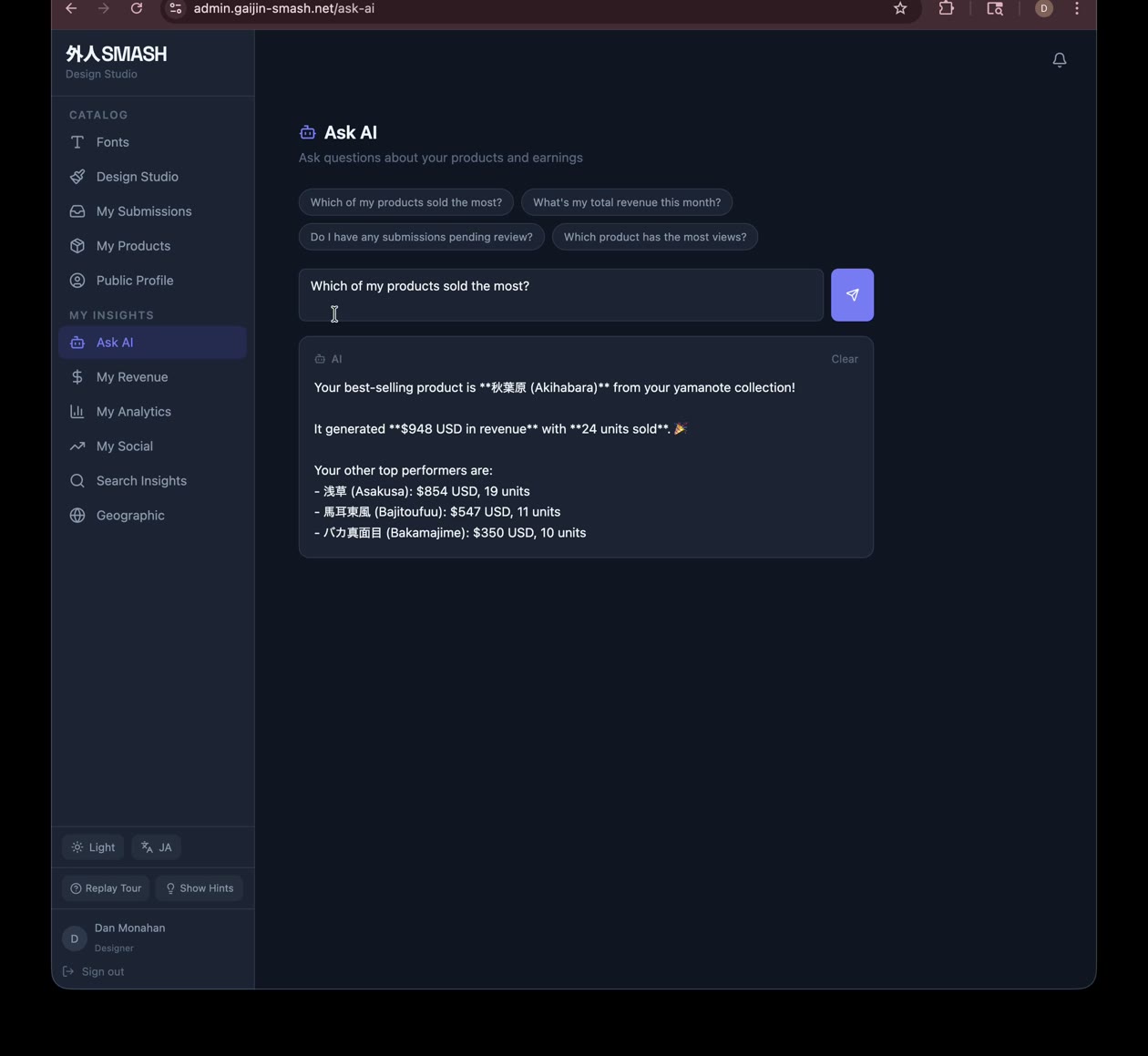 Ask AI — plain English questions, real answers from your data